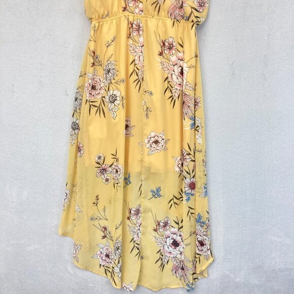 Floral Hi Low Cold Shoulder Maxi Dress Womens Medium M Butter Yellow Boho Flowy - Picture 14 of 16